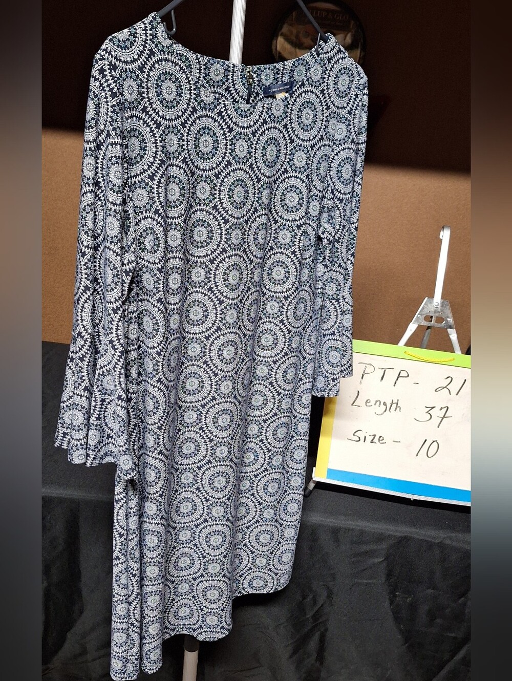 Tommy Hilfiger Navy & White Midi Dress with Circular Print